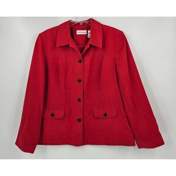 Alfred Dunner Women Sz 18 Red Faux Suede w/Black Stitching Blazer Jacket Lined - Picture 1 of 5